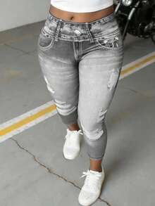 INAWLY Solva Quần legging lửng dáng ôm, có túi và cúc, kiểu dáng thoải mái, đa năng, thích hợp mặc hàng ngày, dành cho nữ. - Nhiều màu - Xem 3