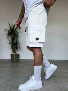 Manfinity Homme Quần short cargo nhiều túi mới dành cho nam, kiểu dáng thời trang thường ngày, dài đến đầu gối. - trắng - Xem 2