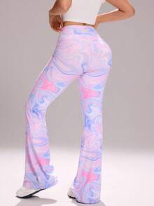 Sovereign Charm Women's High Waist Flare Leg Tie-Dye Print Sports Pants - Multicolor - View 2