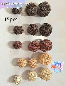 15pcs-Mixed Color Wicker Rattan Balls - Decorative Orbs Natural Spheres Craft DIY, Wedding Decoration, Christmas Tree, House Ornaments Vase Filler - 5Colors Assorted,45mm,Black,Grey,Brown And White,Black,Large Wicker Rattan Balls - Mix 5colours Decorative Balls For Bowls, Vase Fillers, Coffee Table Decorations, Wedding Party Centrepieces Decorative Confetti,3cm/4cm/5cm - 彩色 - 查看 10