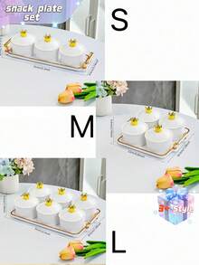 Satu set piring dan nampan camilan berdesain mahkota, sempurna untuk menyimpan camilan, permen, buah kering, dan kue; ideal untuk pernikahan dan acara-acara lainnya. - Putih - View 5