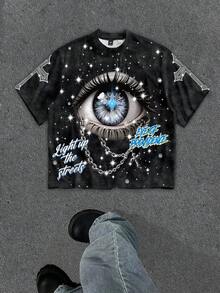 Manfinity Dauomo Plus Size Men's Letter & Eye Graphic Round Neck Short Sleeve Casual T-Shirt - Multicolor - View 1