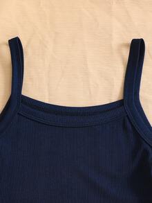 SHEIN Áo hai dây đơn màu trơn dành cho bé gái tuổi teen, kiểu dáng đa năng dễ phối đồ, phù hợp cho mặc hàng ngày khi đi chơi, du lịch, đến trường và nhiều dịp khác. - Màu xanh lam - Xem 3