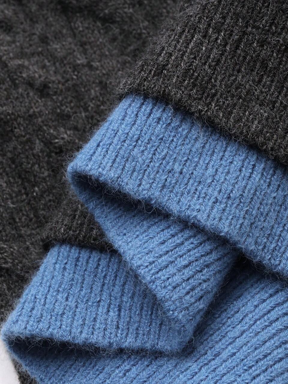 Women's Cable Knit Twist Colorblock Long Sleeve Sweater, Korean Style, Autumn/Winter