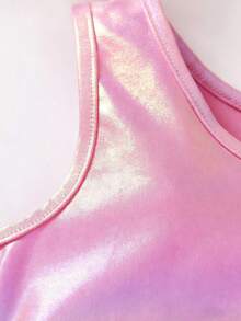 Girls' Iridescent Foil Print Knit Sleeveless Crew Neck Tank Top, Street Fashion Y2K Style, Spring/Summer - Multicolor - View 3