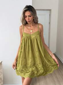 Easowa Đầm hai dây ngắn xếp ly kiểu dáng tối giản dành cho nữ, thích hợp cho các bữa tiệc và buổi gặp mặt. - màu xanh lá - Xem 6