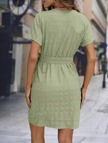 Editum Women's Solid Color V-Neck Knotted Fashionable Date Party Mini Dress,Summer Dresses For Women - Mint Green - View 2