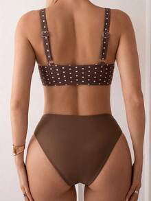 Swim Vcay 2026 Women's Brown Polka Dot Bikini, Sexy Beach Vacation - Brown - View 2