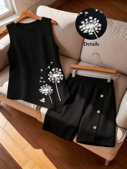 Linhara Plus Size Women Casual Printed Matching Set