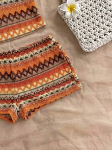 Soleia Bộ đồ thể thao tối giản thường ngày gồm áo hai dây và quần short dệt kim jacquard dành cho nữ, thích hợp cho kỳ nghỉ. - Nhiều màu - Xem 5