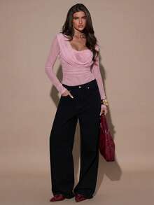 SHEIN BAE 女士粉色高领长袖连体衣 - 淺粉色 - 查看 4