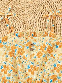 Genkimix Kids 3件套少女休闲度假可爱碎花条纹纯色连体衣，适合多子女家庭、海滩度假、户外玩耍、上学等场合。 - 彩色 - 查看 6