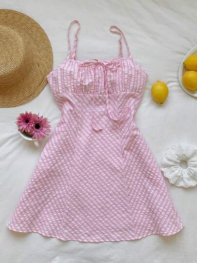 Comfortcana Đầm hai dây kiểu dáng mùa hè đi biển dành cho nữ, họa tiết in, trang trí nơ, thắt eo.