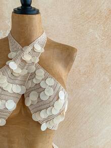 Soleia 女士纯色露背吊带上衣和高开衩半裙两件套，饰有串珠装饰 - 彩色 - 查看 5