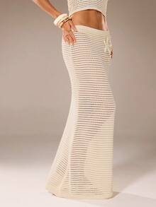 Avantive Đầm du lịch nữ móc len họa tiết sao biển và đuôi cá, khoét rỗng, thích hợp mặc đi nghỉ mát. - trắng - Xem 5