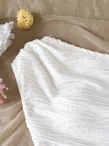 Áo thun lửng vai, dáng rộng, thoải mái, thường ngày dành cho nữ tuổi teen - trắng - Xem 4