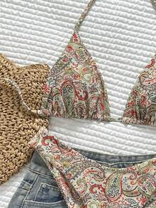 Swim Basics 女士热带印花两件式比基尼套装，休闲度假 - 彩色 - 查看 4
