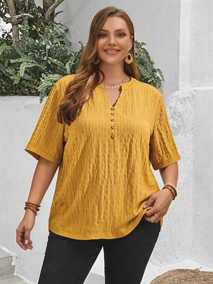 Plus Size Plain Simple Short Sleeve Shirt, Suitable For Summer, Summer Tops