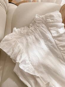 SHEIN Tween Girls 2pcs/Set :White Textured Cutout Floral Blouse&Layered Ruffle Hem Mini Skirt,Cute Summer Vacation Holiday Outfit For Daily Wear,Parties - White - View 7