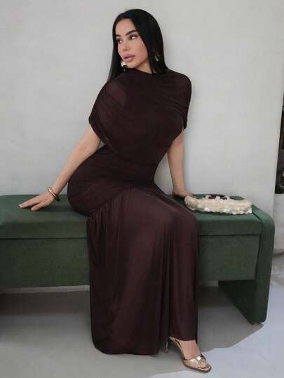 Milla Jasmine 优雅褶饰裙身紧身连衣裙，适合鸡尾酒会、浪漫约会、秋冬分层穿着、派对、正式聚会、万圣节、圣诞节