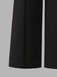 SHEIN Celana Panjang Pinggang Tinggi Model Lebar untuk Remaja Putri, Gaya Kasual Longgar Minimalis, Cocok untuk Aktivitas Luar Ruangan, Relaksasi, dan Hiburan - Hitam - View 6