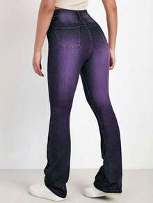 Flexra Quần jeans ống loe cạp cao màu xanh denim đã giặt tẩy - màu đen - Xem 4
