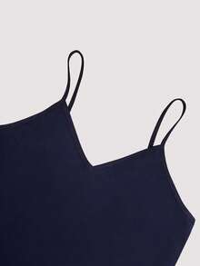SHEIN ChicEase Bộ đồ hai mảnh gợi cảm dây mảnh ôm sát cơ thể dành cho nữ, thích hợp cho mùa hè. - Màu xanh hải quân - Xem 3