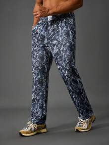 Acti Log 男士字母树枝印花口袋运动裤，户外活动运动裤 - 黑色 - 查看 1