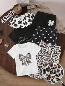 SHEIN Conjunto de 3 piezas de verano para niñas, conjunto informal de blusa de manga corta con lunares y pantalones cortos para bebé niña - Multicolor - Ver 1