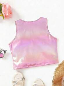 Girls' Iridescent Foil Print Knit Sleeveless Crew Neck Tank Top, Street Fashion Y2K Style, Spring/Summer - Multicolor - View 2