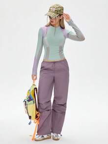 SHEIN Unity T-shirt ajusté à manches longues avec maille contrastée - Multicolore - Voir 4