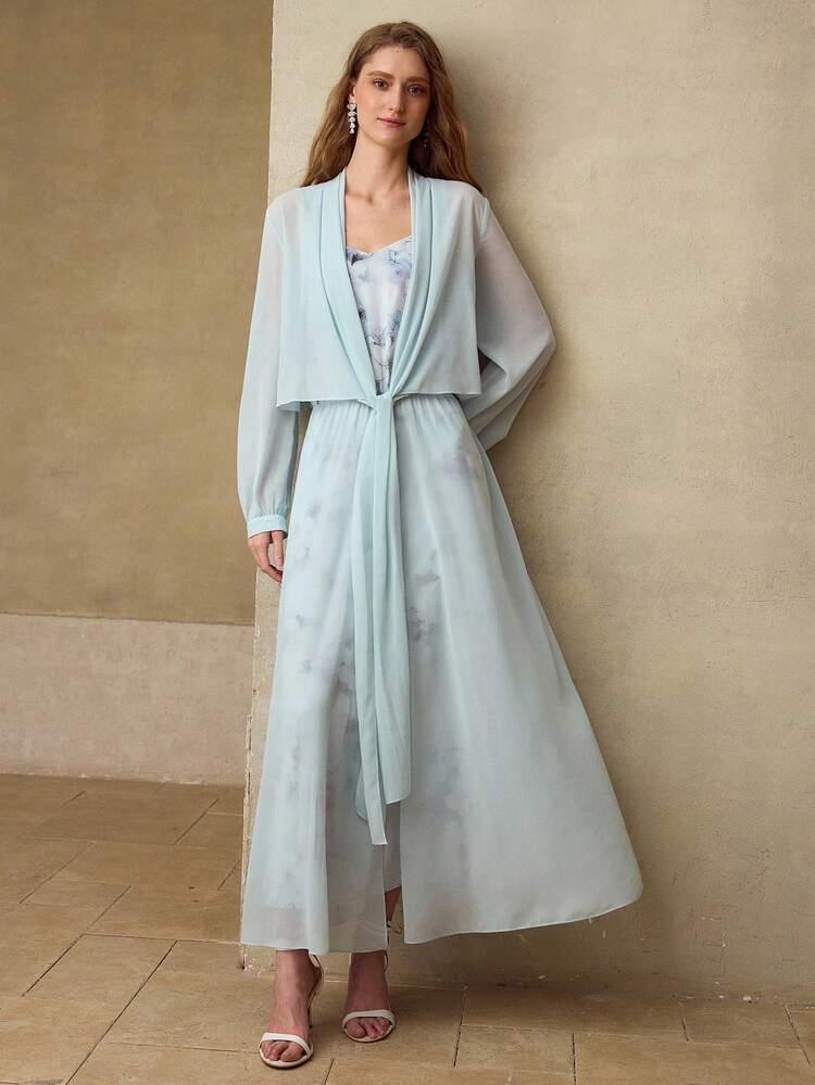 WOMEN'S ROMANTIC ELEGANT FLOWING PRINTED LONG DRESS, STRUCTURAL DESIGN, SPRING/SUMMER