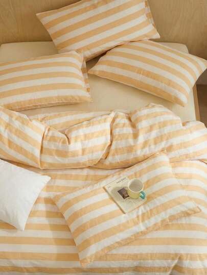 Joivida Boho Striped Duvet Cover Sets King Beige Cream Duvet Cover Set (2/3 Pieces) - Linen-Like Soft Texture | 1 Duvet Cover + 1/2 Pillowcases (No Insert) With Grey Stripes Pattern Comforter Cover Breathable Farmhouse Bedding 100% Washed Cotton Striped Bedding Comforter Cover King Size