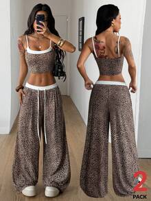 Coolane 女士夏季休闲运动针织两件套背心和运动裤外出套装，2件套，返校服装 - 彩色 - 查看 3