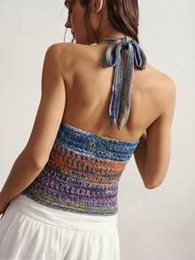 Bohemela 女士撞色露背系带性感百搭约会之夜针织上衣 - 彩色 - 查看 2