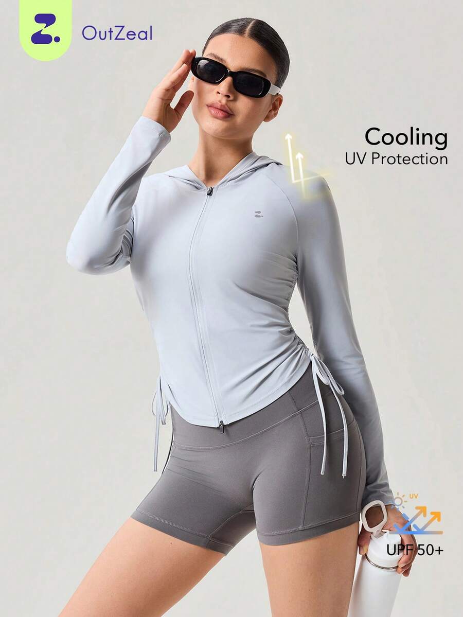 OutZeal Áo khoác chống nắng nữ mùa hè, kiểu dáng thường ngày, chống tia UV, có mũ, thích hợp mặc ngoài trời. - Màu Xám nhạt - Xem 1