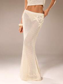 Avantive Đầm du lịch nữ móc len họa tiết sao biển và đuôi cá, khoét rỗng, thích hợp mặc đi nghỉ mát. - trắng - Xem 2