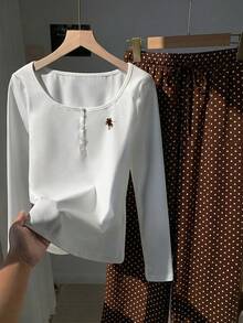 Comfortcana 两件套女士圆领短袖T恤和抽绳可调节复古棕色波点印花休闲裤套装，适合外出、街头风、机场、时尚、海滩度假、婚礼、毕业典礼、节日、Y2K风格等场合。 - 彩色 - 查看 4