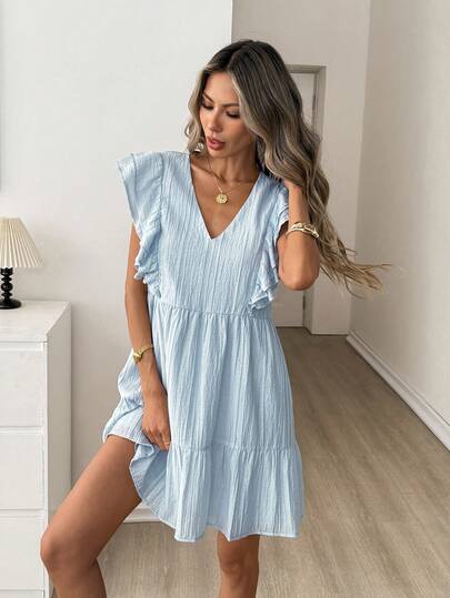 Easowa Women's V-Neck Solid Color Casual Date Summer Dress