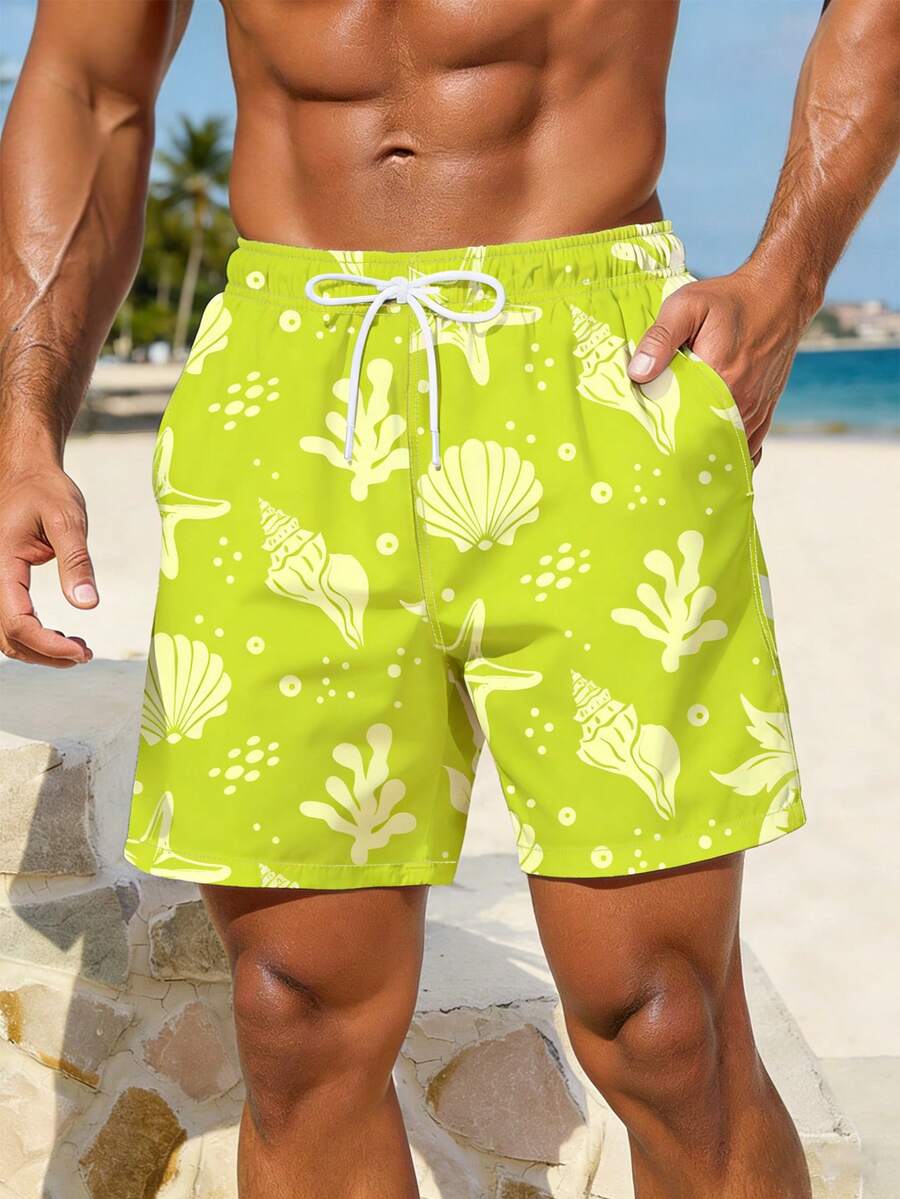 ZELFYO Men's Casual Beach Shorts - Green - View 1