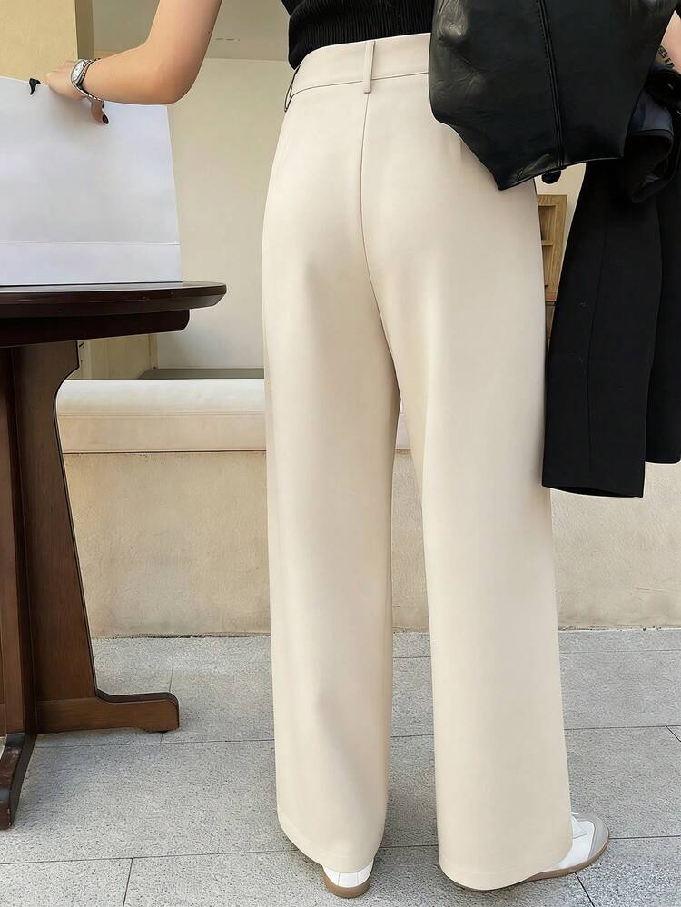 Women's Solid Color Pleated Loose Suit Pants, Spring & Summer