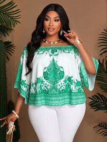 SOLERSUN 大码女装时尚度假宽松休闲印花春夏新款露肩上衣，单肩纯色上衣，适合日常通勤和度假，轻奢休闲衬衫，圣帕特里克节、复活节、音乐节、四叶草、街头风格、海滩度假、野餐、日常通勤时尚百搭衬衫，西式风格、波西米亚风格，端庄优雅，飘逸动感，端庄得体。 - 綠色 - 查看 4