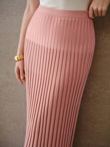 MOTF PREMIUM SPRING SUMMER SOLID RIBBED KNIT SKIRT - Dusty Pink - View 7