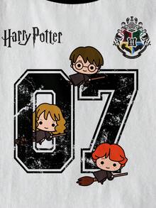 HARRY POTTER X SHEIN Young Girl Round Neck Short Sleeve Casual T-Shirt, - White - View 3