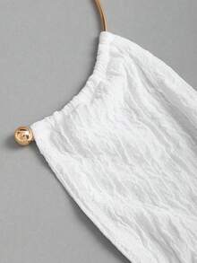 Sweetra Sexy Backless V-Neck Metal Clip Dress, European And American Fashionable Siren Style, Slim Fit Bodycon Beach Vacation Casual Dress - White - View 5