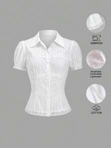 SHEIN Unity Women's Spring/Summer 2000s Style Going Out Tops, Y2K Fashion Elegant Sweet Lace Patchwork Blouse - White - View 1
