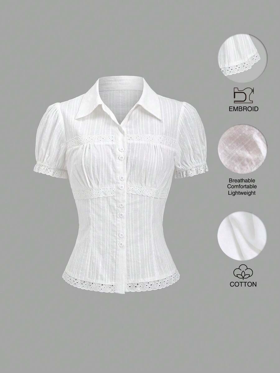 SHEIN Unity Women's Spring/Summer 2000s Style Going Out Tops, Y2K Fashion Elegant Sweet Lace Patchwork Blouse - White - View 1