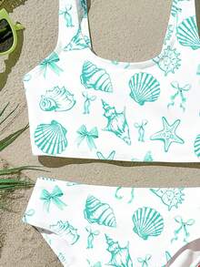 少女休闲简约吊带背心和三角比基尼泳衣套装，适合夏季穿着 - 彩色 - 查看 5