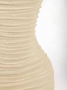 Amplova Vestido de mujer de longitud media, cuello drapeado, cordón, ribete de volantes, dobladillo con volantes, tirantes finos, espalda descubierta, decoración floral, elegante y sexy - Albaricoque - Ver 12