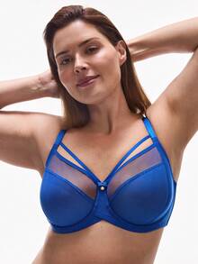 LUVLETTE Plus Dream Curve Air Unlined Full Coverage Side Support Airy Blue Mesh Basic Breezy Comfort Minimizer Bra - Blue - View 4